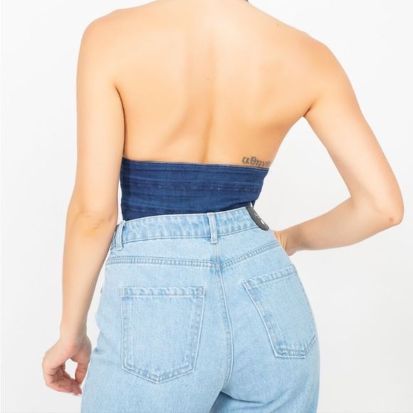 Denim halter neck seamed top - Picture 5 of 6